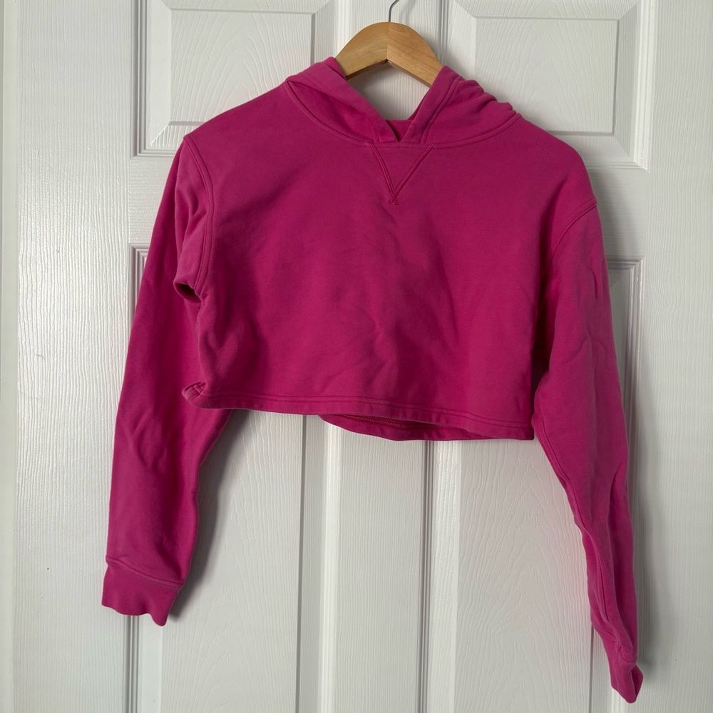 Lululemon All Yours Cropped Hoodie Sweatshirt Size 4 Hot Pink Sonic Pink - Picture 3 of 5